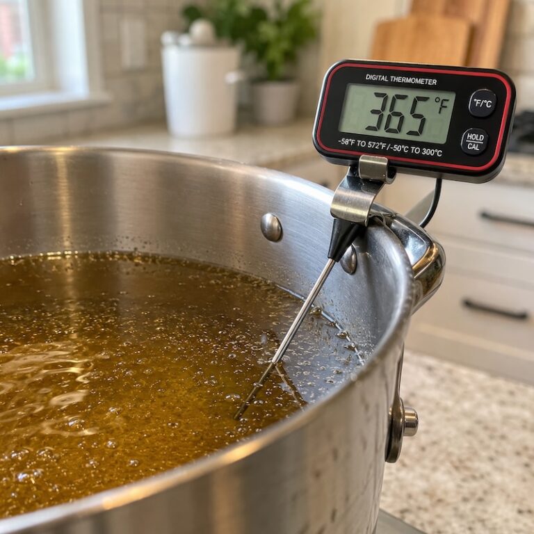 A large pot filled with hot oil for frying
