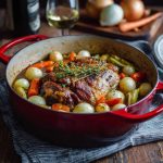 Braised pork butt with port wine and prunes recipe.