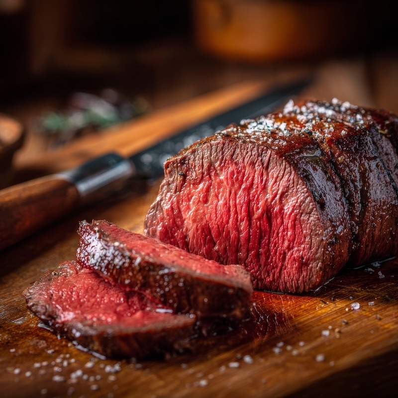 rested chateaubriand on cutting board