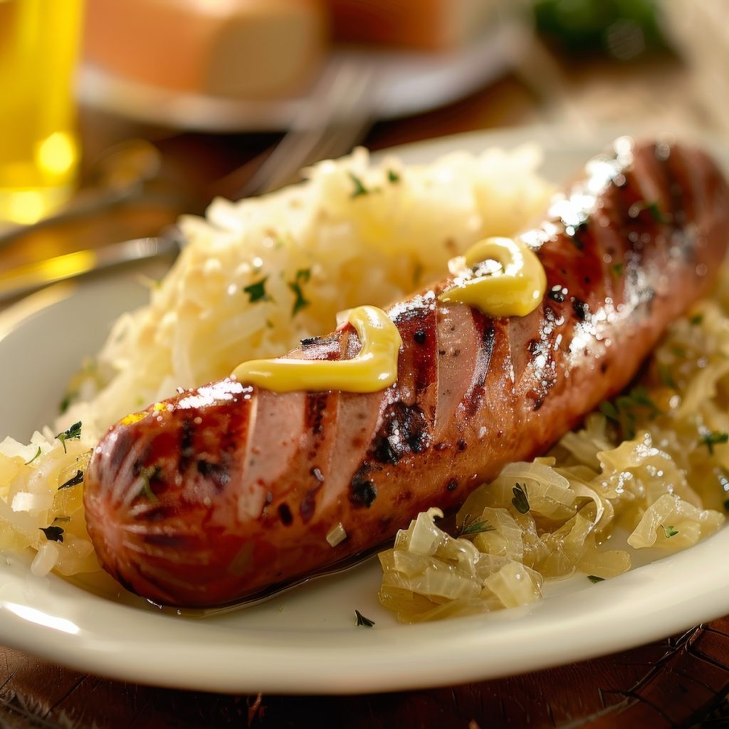 Bratwurst with Sauerkraut and Mustard