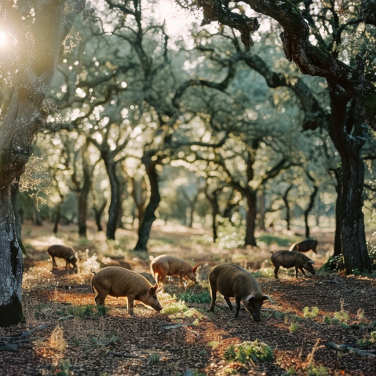 Jamon Iberico Pigs Grazing on Acorns