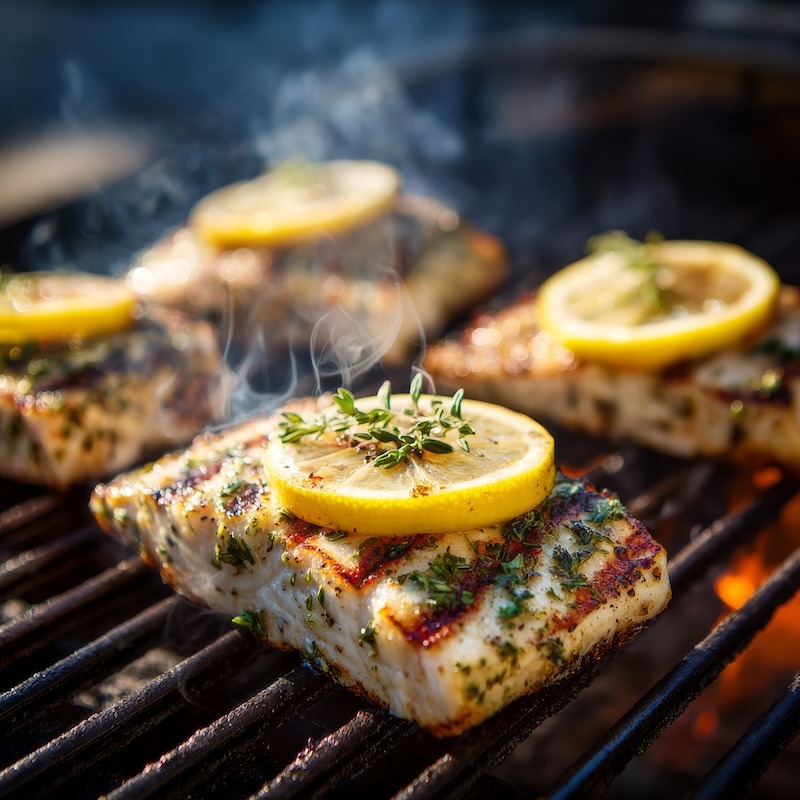 Mahi mahi on the grill.