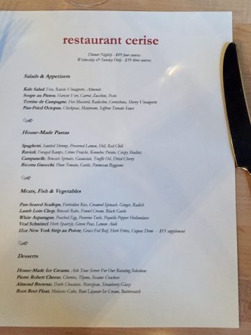 A La Carte Menu