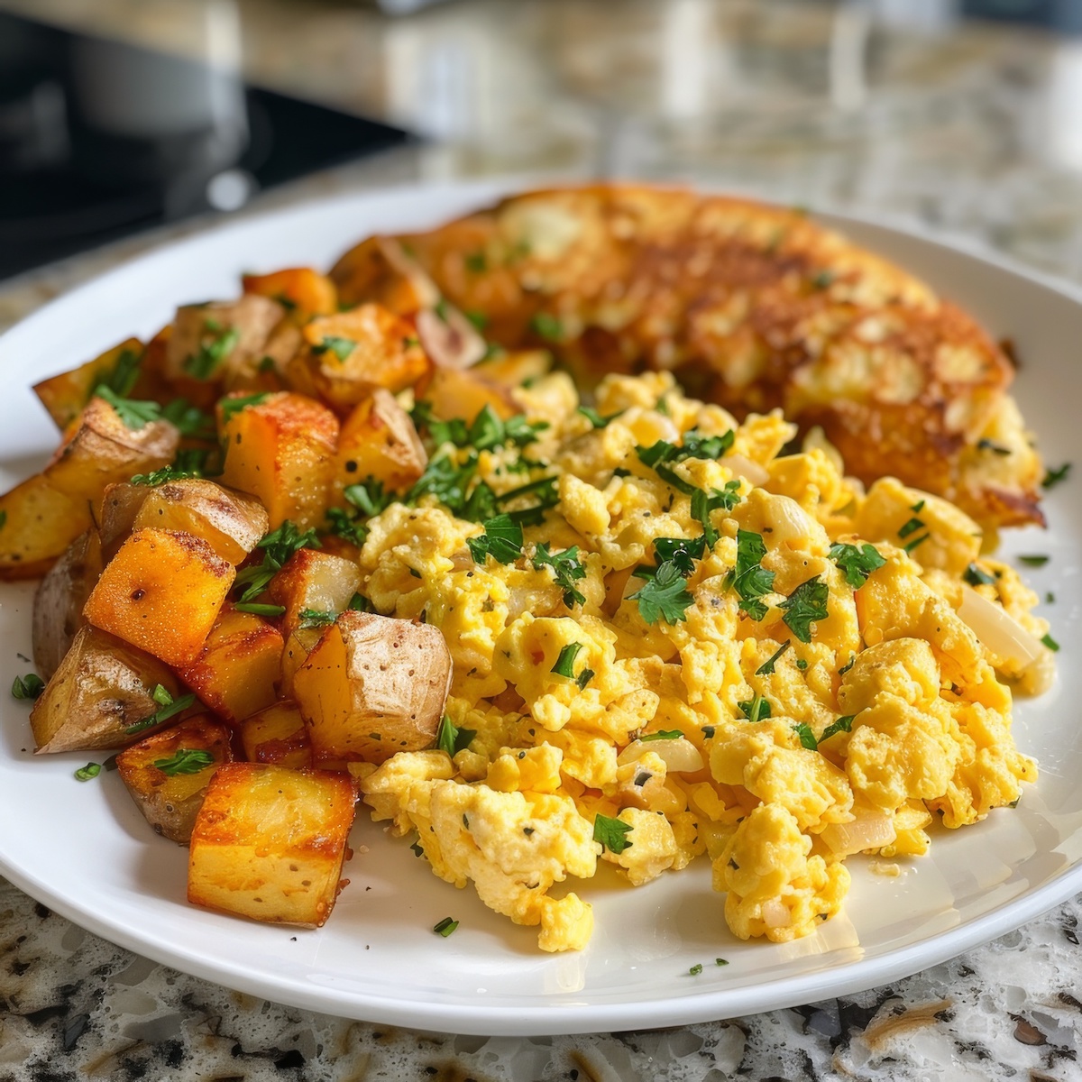 Scrambled Eggs, Quest Frito and Spanish Potatoes