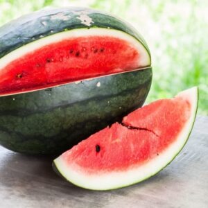 Whole watermelon with slice cut out