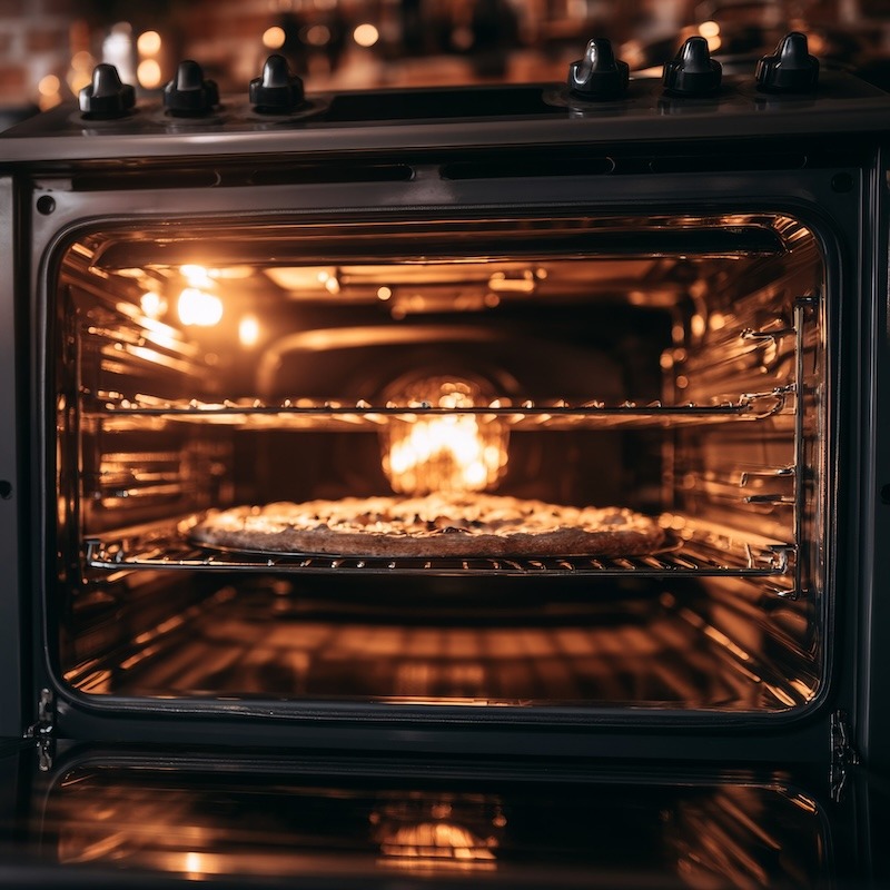looking directly into an open oven with two visible rack positions