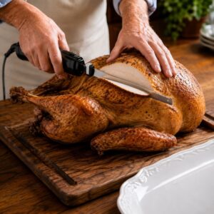 Carving a turkey with electric knife