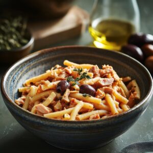 Strozzapreti pasta with tuna and olive oil