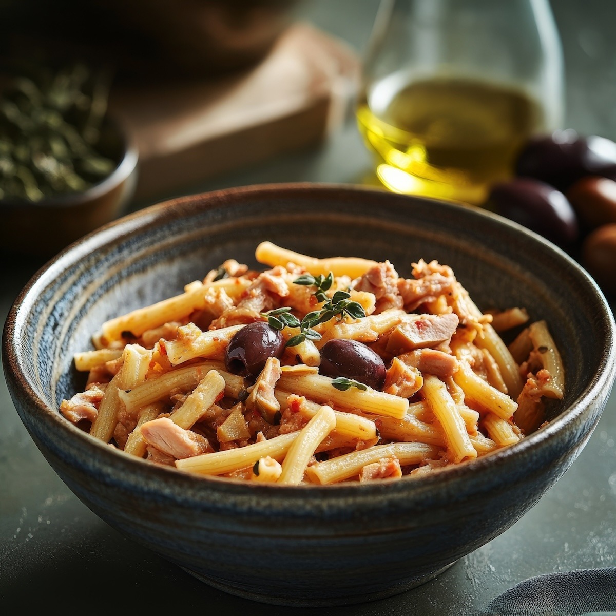 Strozzapreti pasta with tuna and olive oil