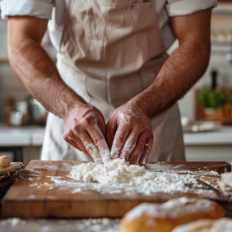 A baker is working on baking.