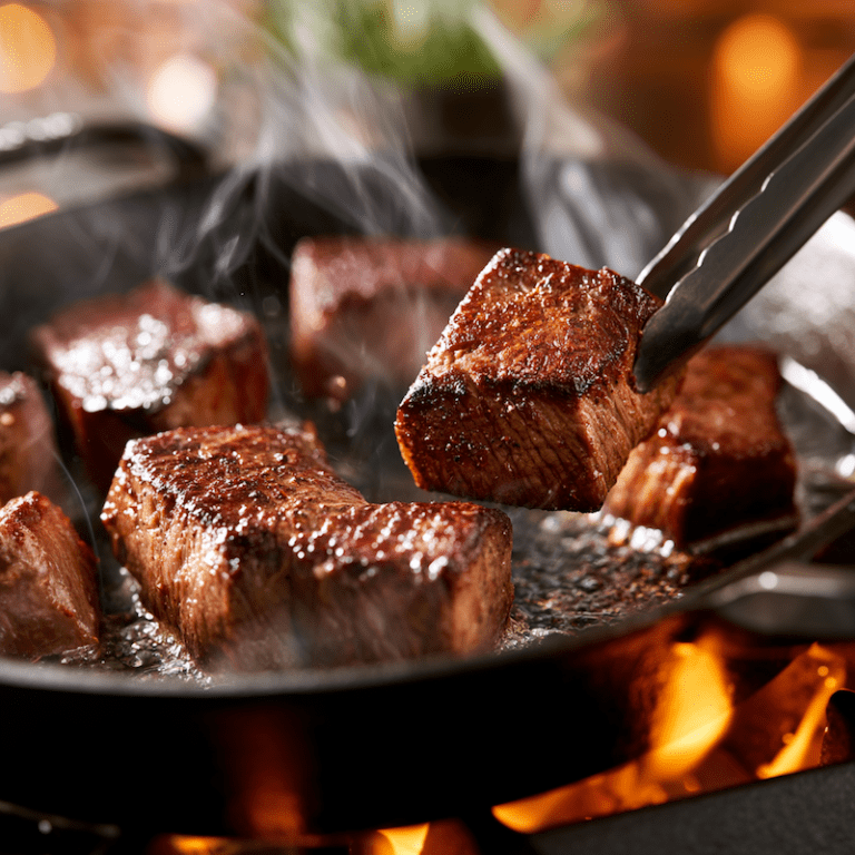 Searing beef chunks for a beef stew
