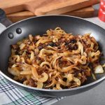 Beautiful caramelized onions in the pan.