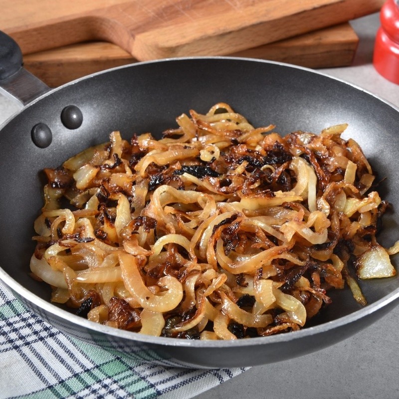 Beautiful caramelized onions in the pan.