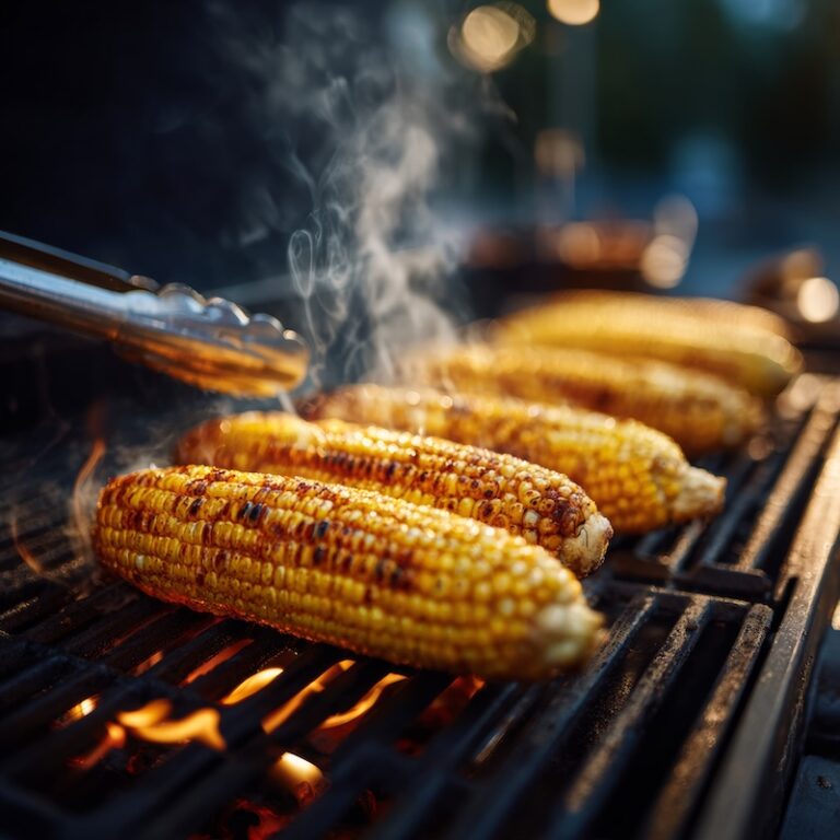Corn grilling directly over clean grill grates