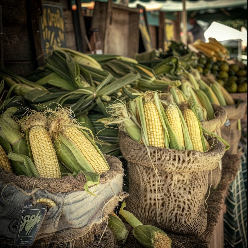 Bags full of seasonal corn.