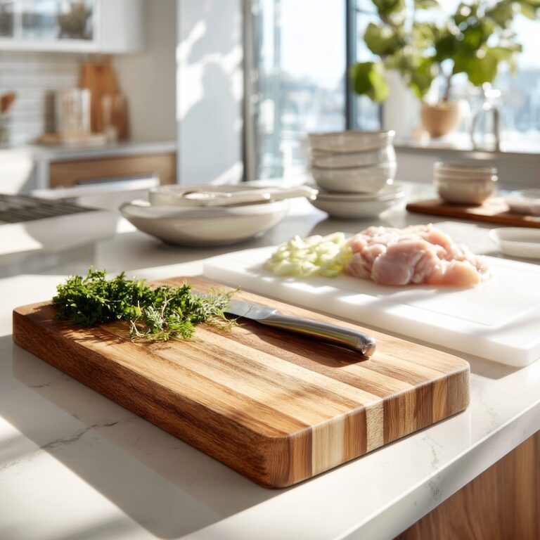 two cutting boards are placed side by side