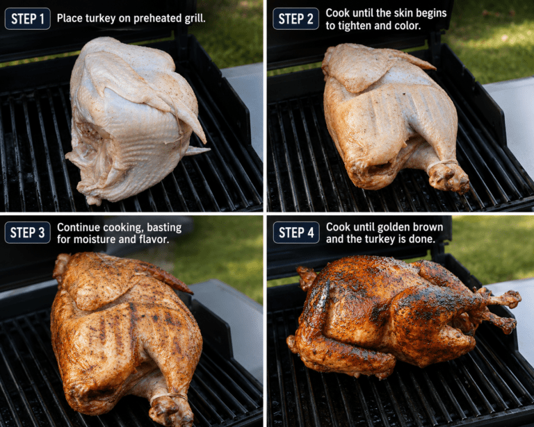 Four stages of grilling a turkey