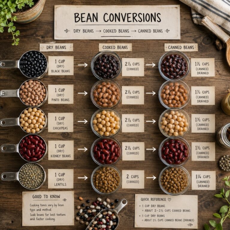 A group of common beans with conversions