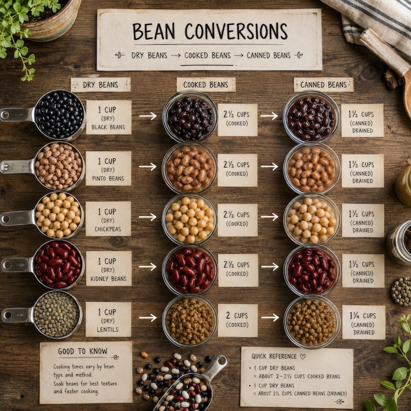 A group of common beans with conversions