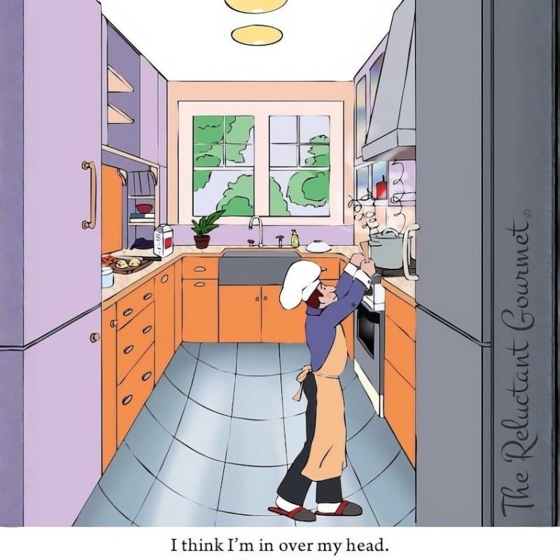 A cartoon about the Reluctant Gourmet being in a cooking rut.