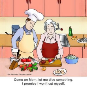 Cooking Cartoon about a home chef cooking with his mom.