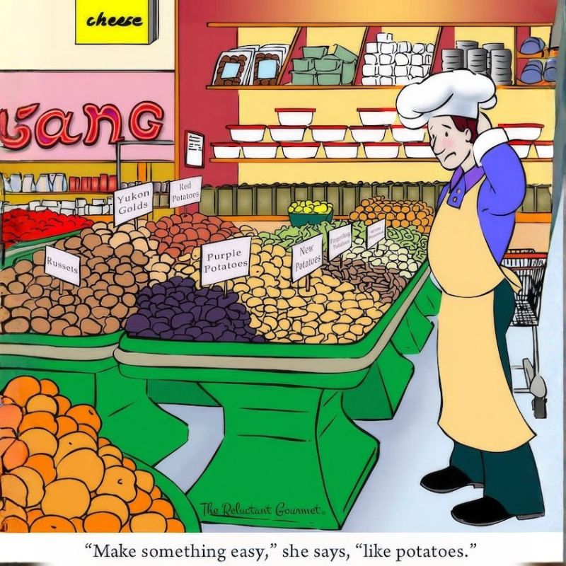 Cooking Cartoon about Deciding on Potatoes