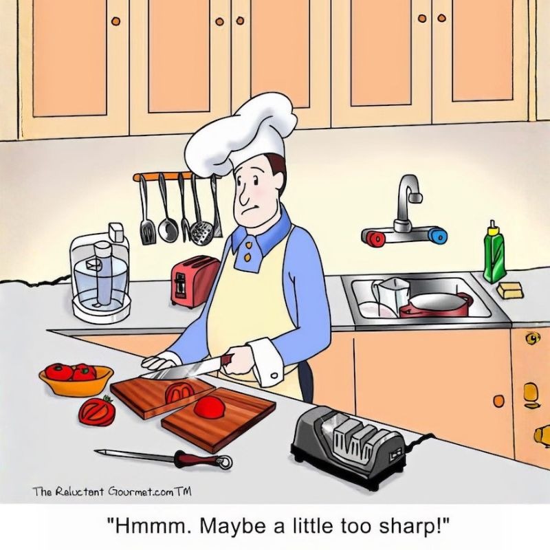 Cooking Cartoon about Sharpening a Knife