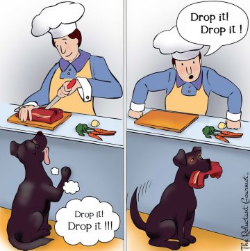 Cooking Cartoon about a dog and a steak