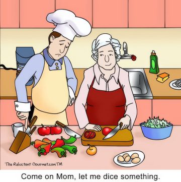 Cooking Cartoon about a home chef cooking with his mom.