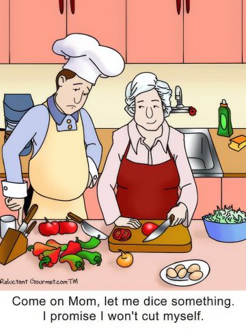 Cooking Cartoon about a home chef cooking with his mom.