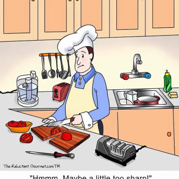 Cooking Cartoon about Sharpening a Knife