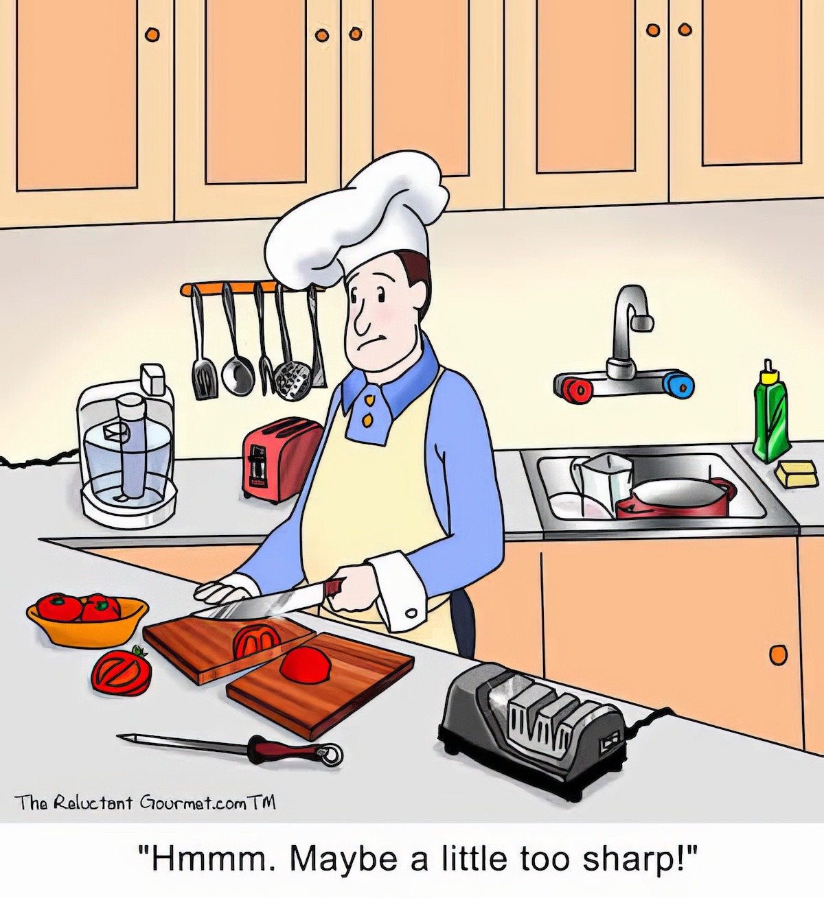 Cooking Cartoon about Sharpening a Knife