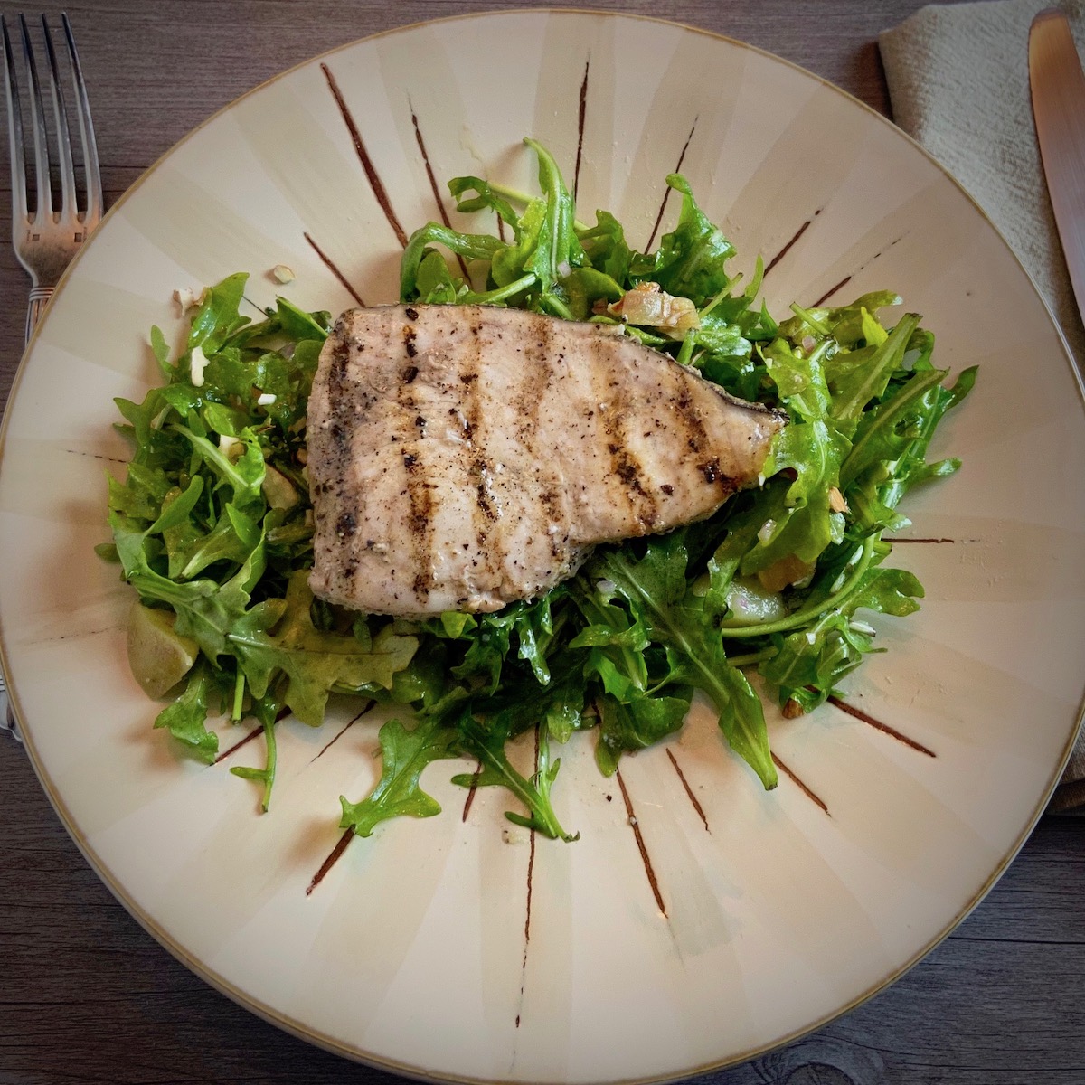 Grilled Swordfish on Arugula Salad