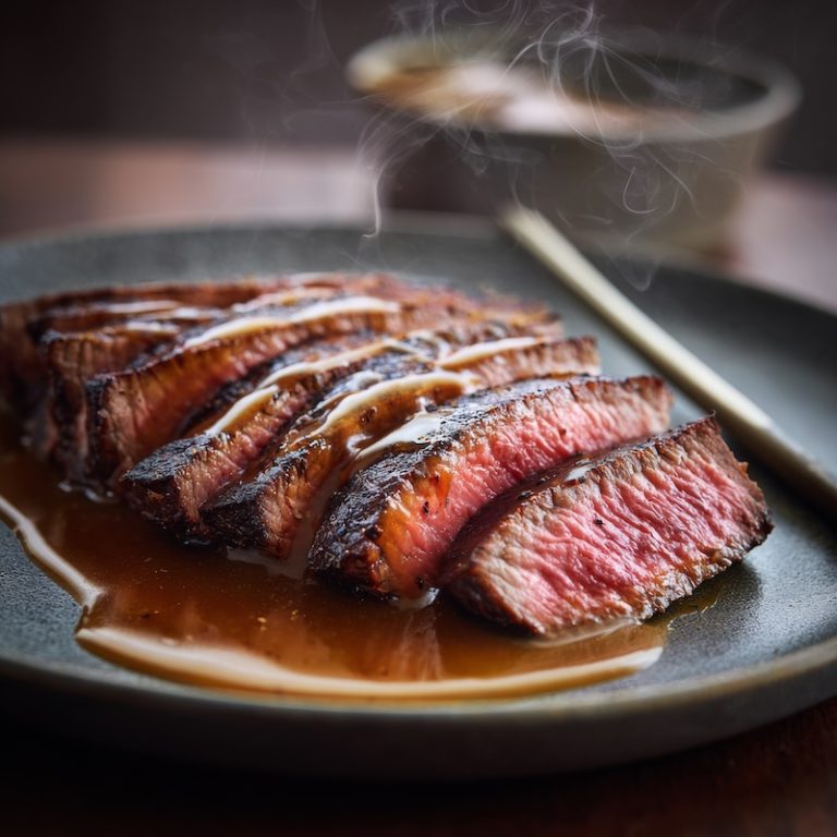 Madeira Sauce Spooned over Sliced Steak