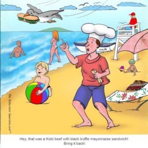 Funny Food Cartoon with Seagull
