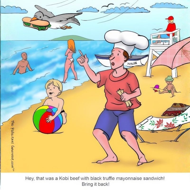 Funny Food Cartoon with Seagull