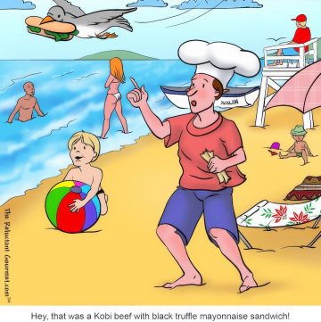 Funny Food Cartoon with Seagull