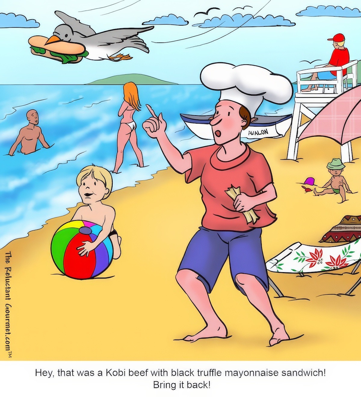 Funny Food Cartoon with Seagull