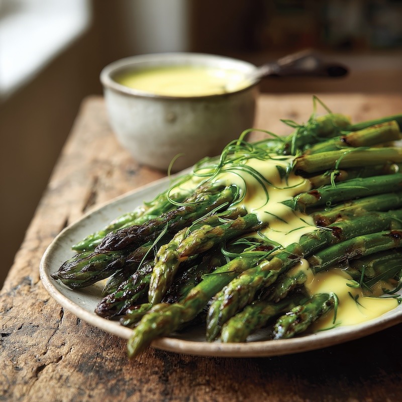 Bearnaise Sauce Over Grilled Asparagus