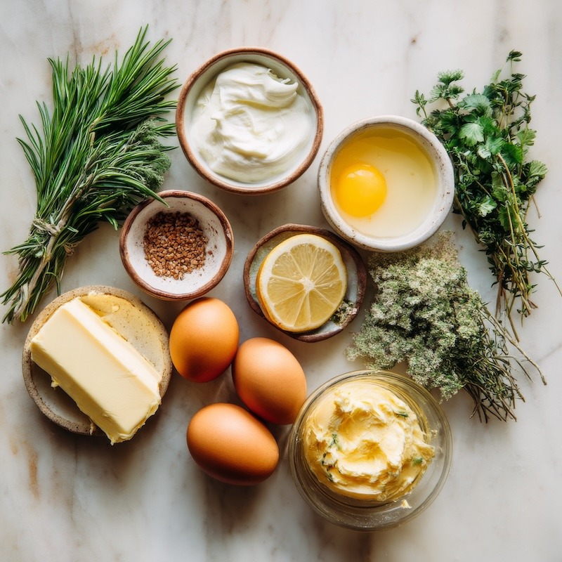 common cooking ingredient substitutes arranged side by side on a worn white marble surface