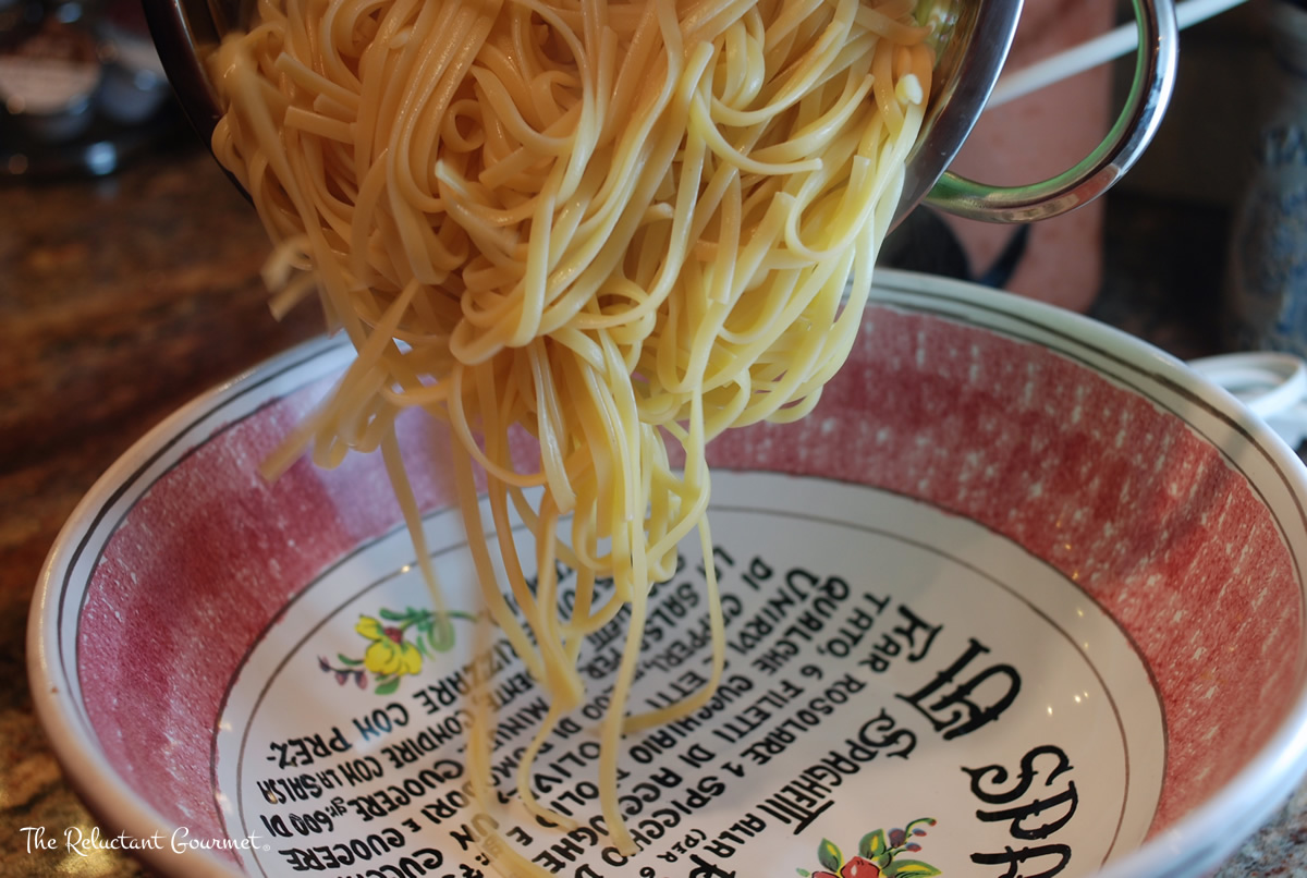 Adding Pasta to Bowl