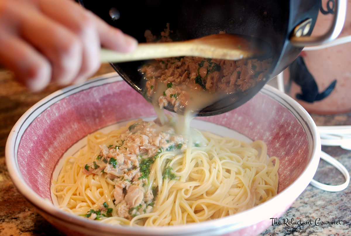 Adding Clam Sauce to Pasta