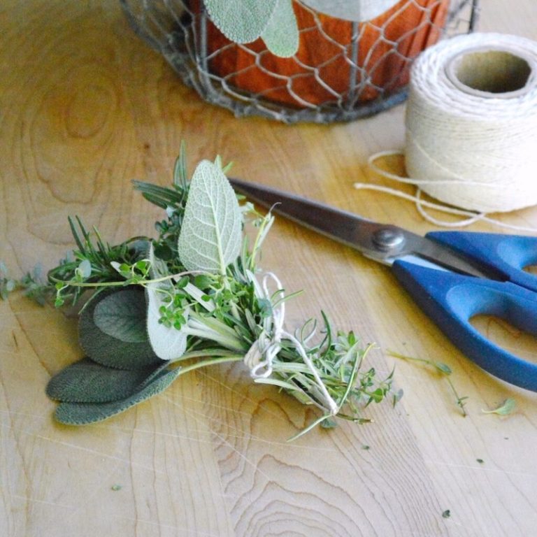 A bouquet garni is being prepared.