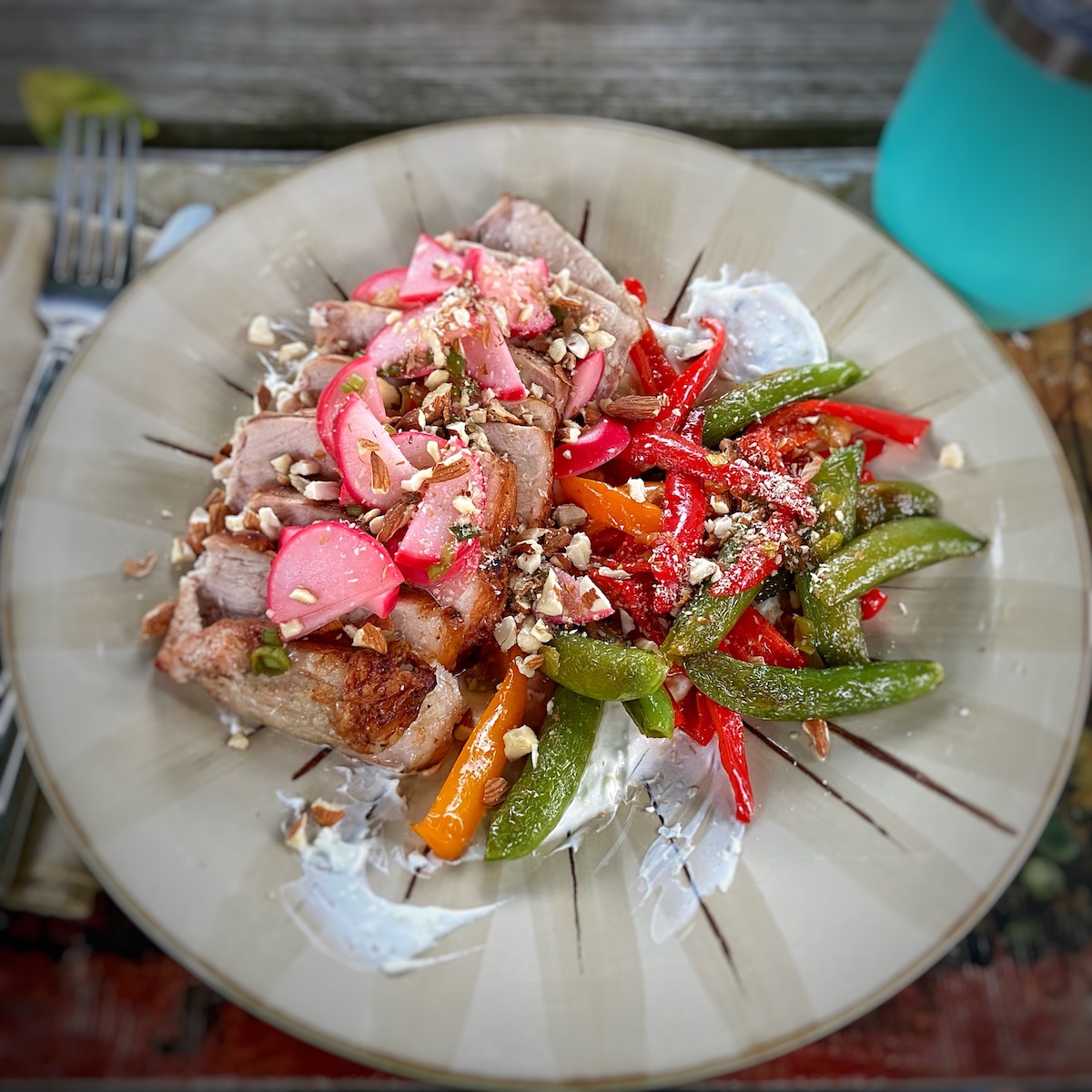 Grilled Pork Chops with Snow Peas