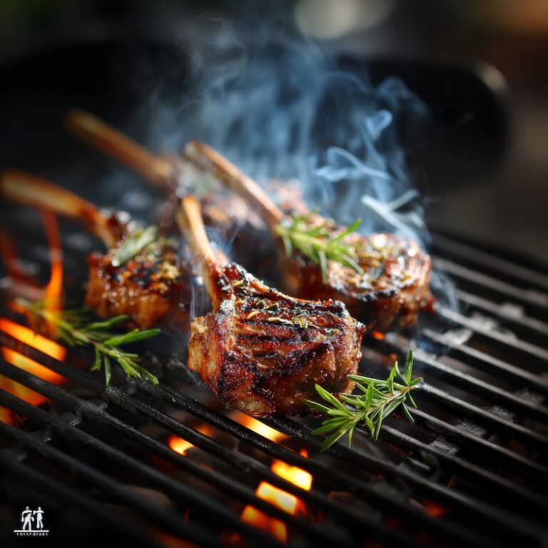 lamb lollipops sizzling on clean hot grill grates