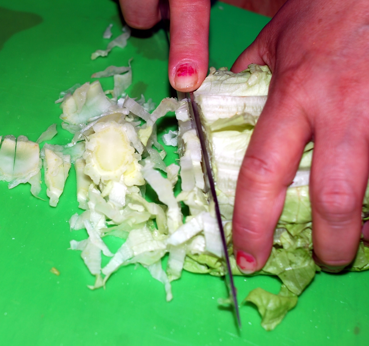 Prepping Lettuce for Posole Garnish