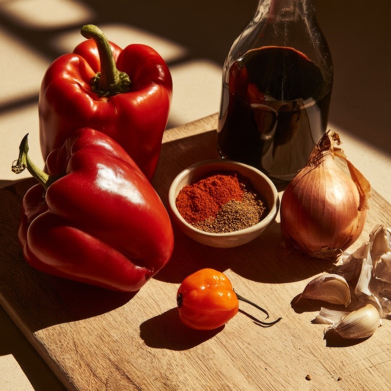 Overhead shot of the ingredients on a cutting board