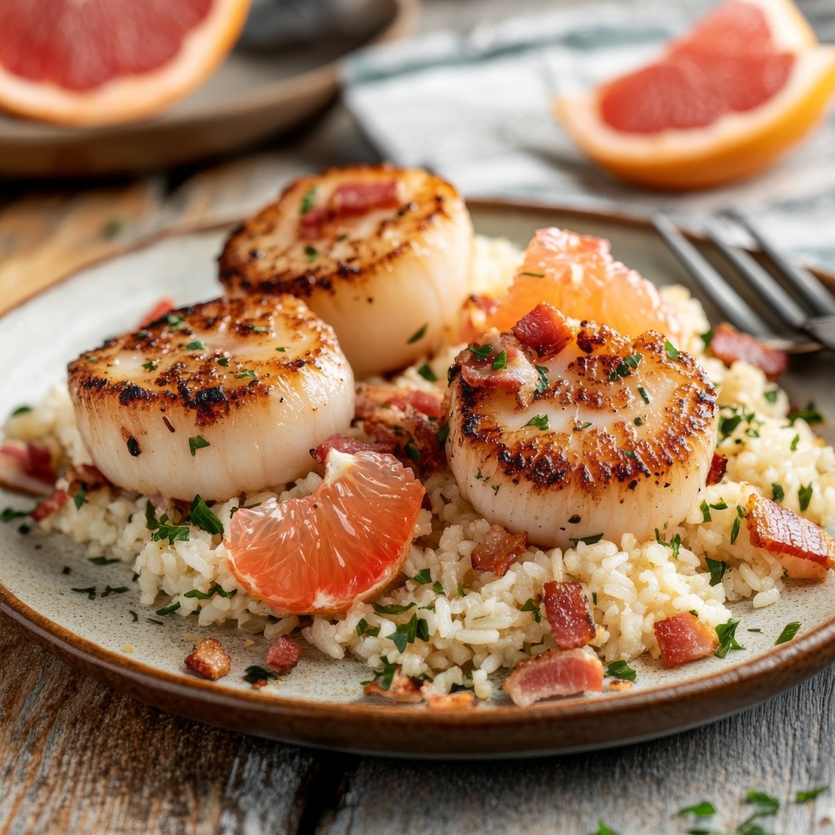 Pan Fried Scallops with Bacon and Grapefruit Recipe