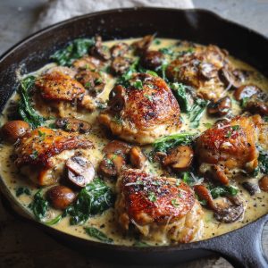 Chicken Mushrooms and Spinach in a Cream Sauce