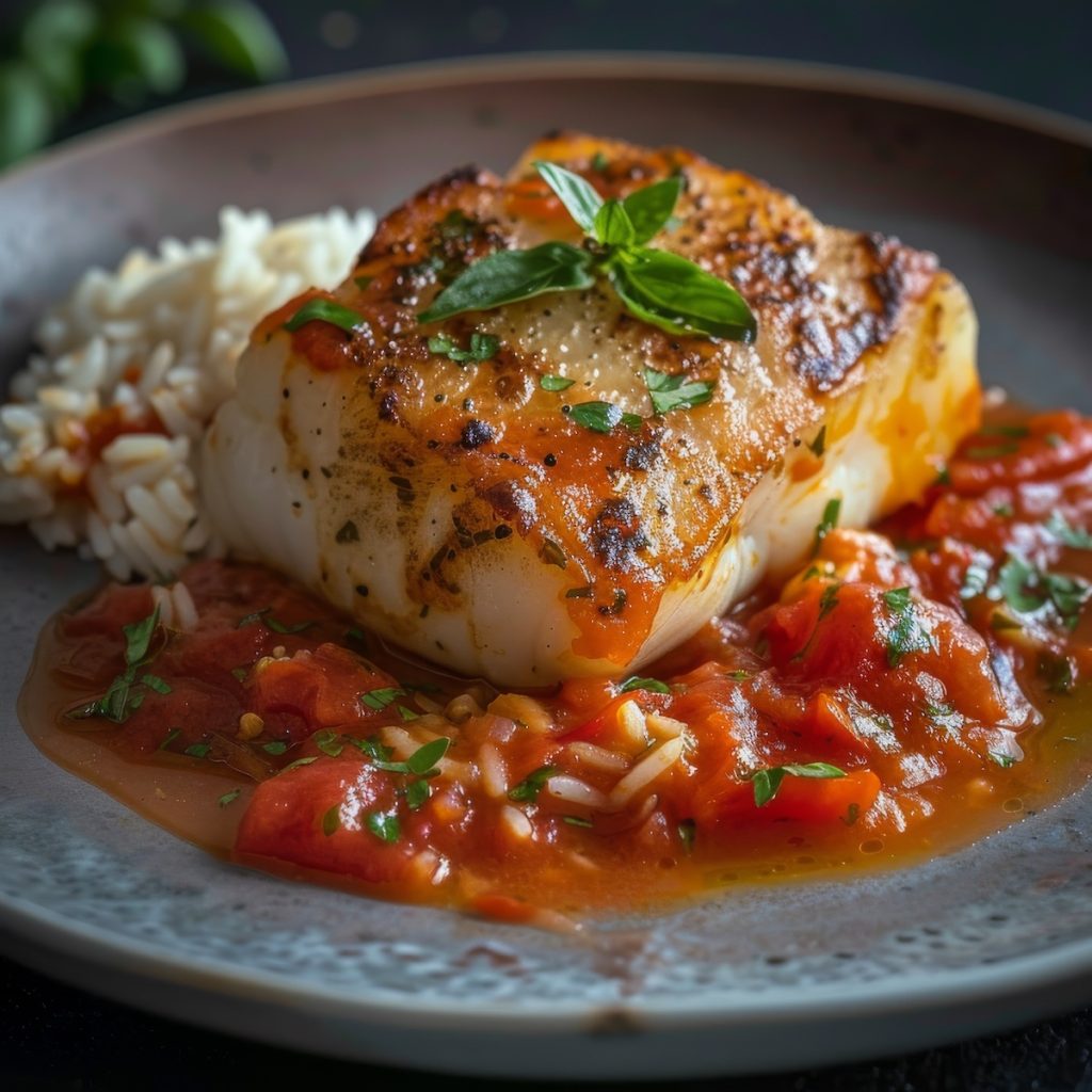 Cod in Tomato Sauce over Arborio Rice